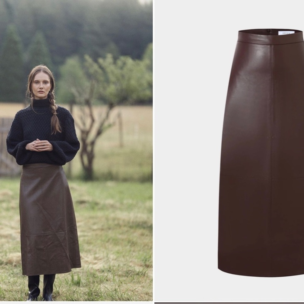 Elegant Brown Leather A- Line Skirt